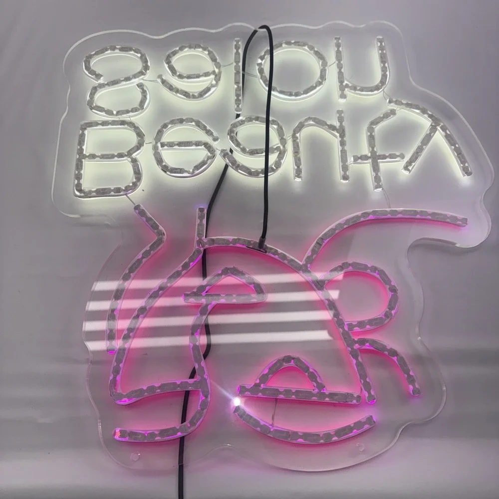 ED Neon Beauty Salon Sign Pink White Wall Light 16 x 15 Vanity Spa Nail Decor